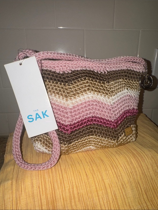 The Sak Handbags - The Sak Pink Brown Multi Crochet Wave Crossbody